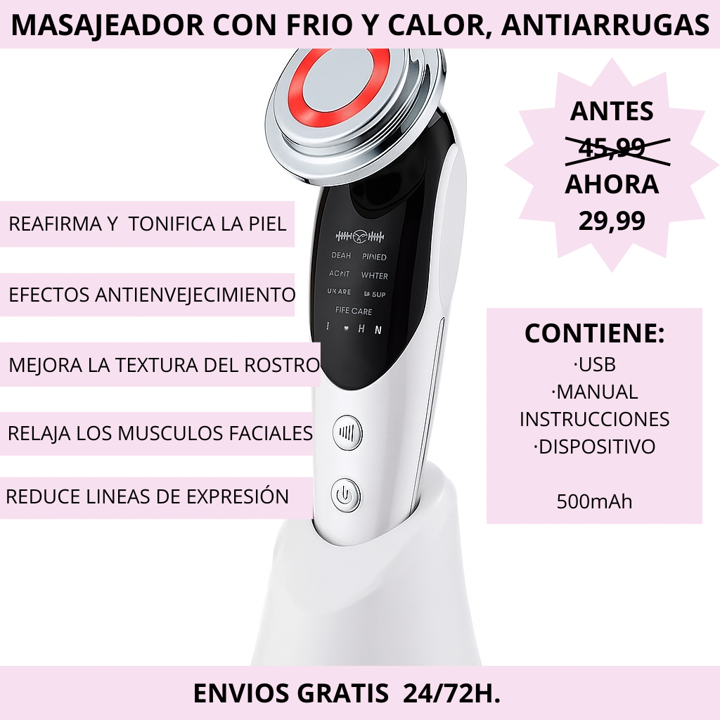 Masajeador facial con frío y calor antiarrugas blanco