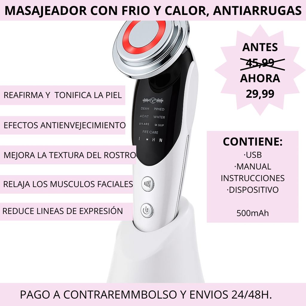 Masajeador facial con frío y calor antiarrugas blanco
