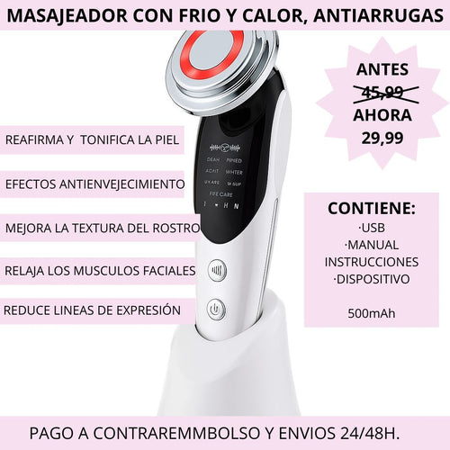 Masajeador facial con frío y calor antiarrugas blanco