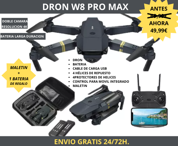 Dron con doble cámara 4K + Maletín Gratis+1 bateria dron 4k gratis