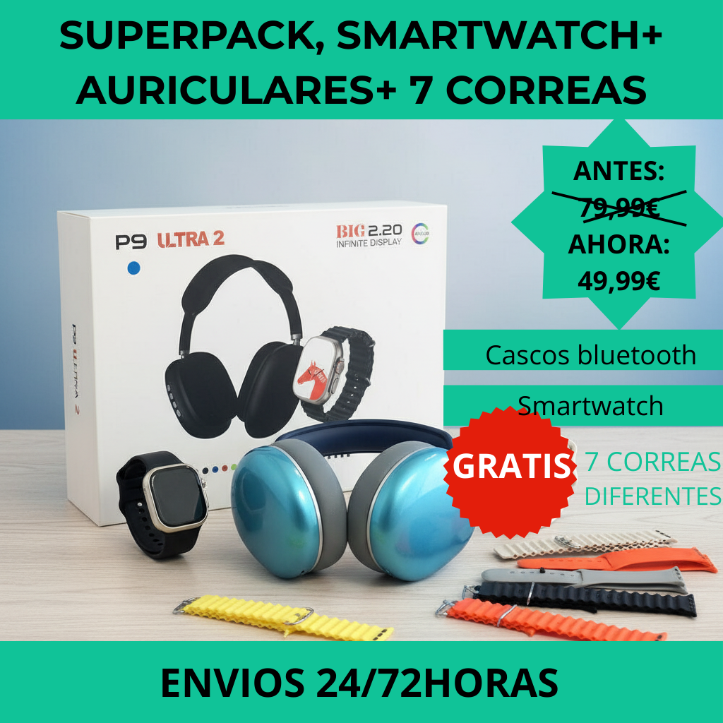 RELOJ SMART WATCH + AURICULARES DIADEMA
