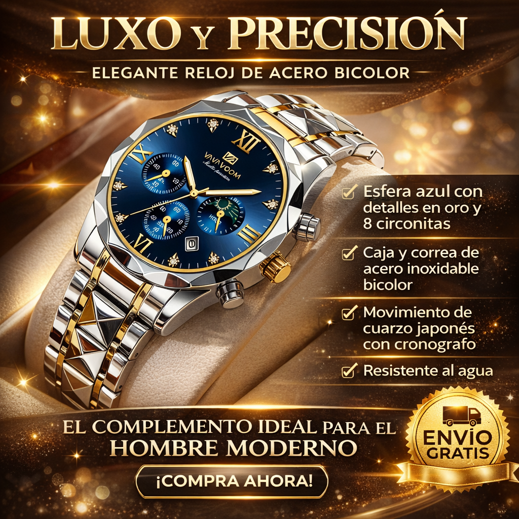Reloj de Pulsera para Hombre Cronógrafo Luminoso Resistente al Agua Acero Inoxidable - Clicksy.com