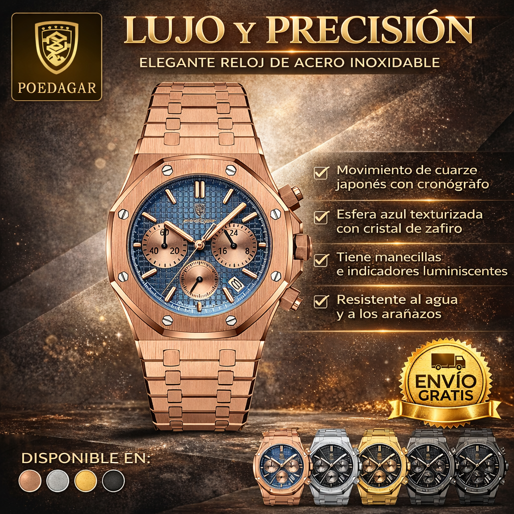 Reloj Suizo Hombre Multifuncional - Cuarzo Luminoso Resistente al Agua Serie Serenata - Clicksy.com