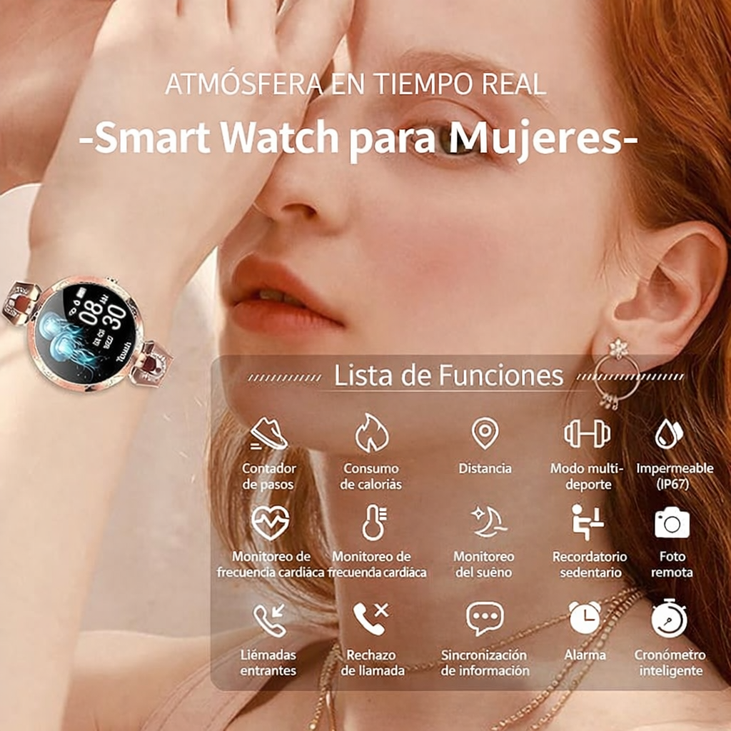 Smartwatch Mujer Deportivo Resistente Agua - Monitor Ritmo Cardíaco