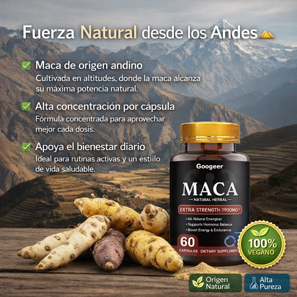 Maca Andina Extra Fuerte 1900mg - 60 Cápsulas Suplemento Natural - Clicksy.com