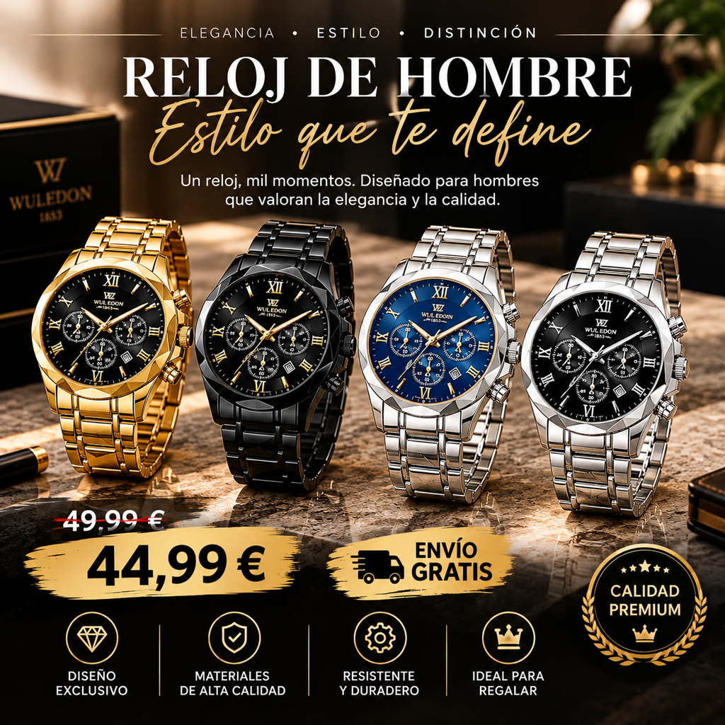 Reloj de Pulsera para Hombre Cronógrafo Luminoso Resistente al Agua Acero Inoxidable - Clicksy.com