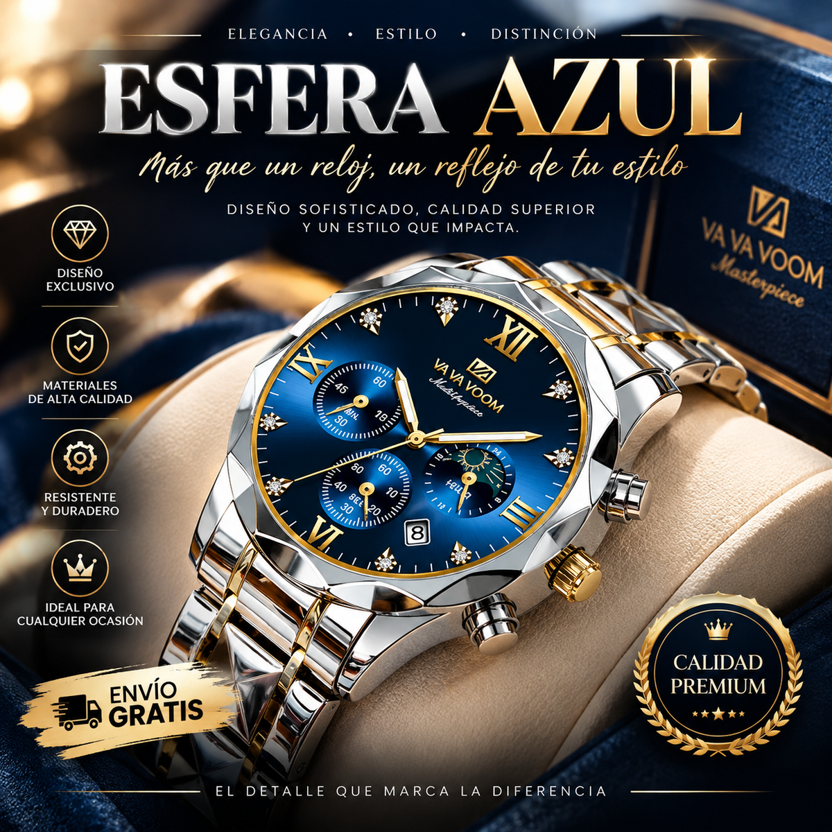 Reloj de Pulsera para Hombre Cronógrafo Luminoso Resistente al Agua Acero Inoxidable - Clicksy.com