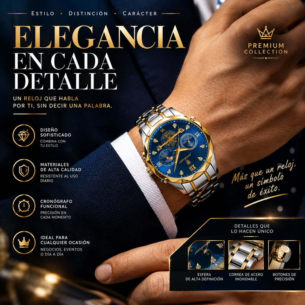 Reloj de Pulsera para Hombre Cronógrafo Luminoso Resistente al Agua Acero Inoxidable - Clicksy.com