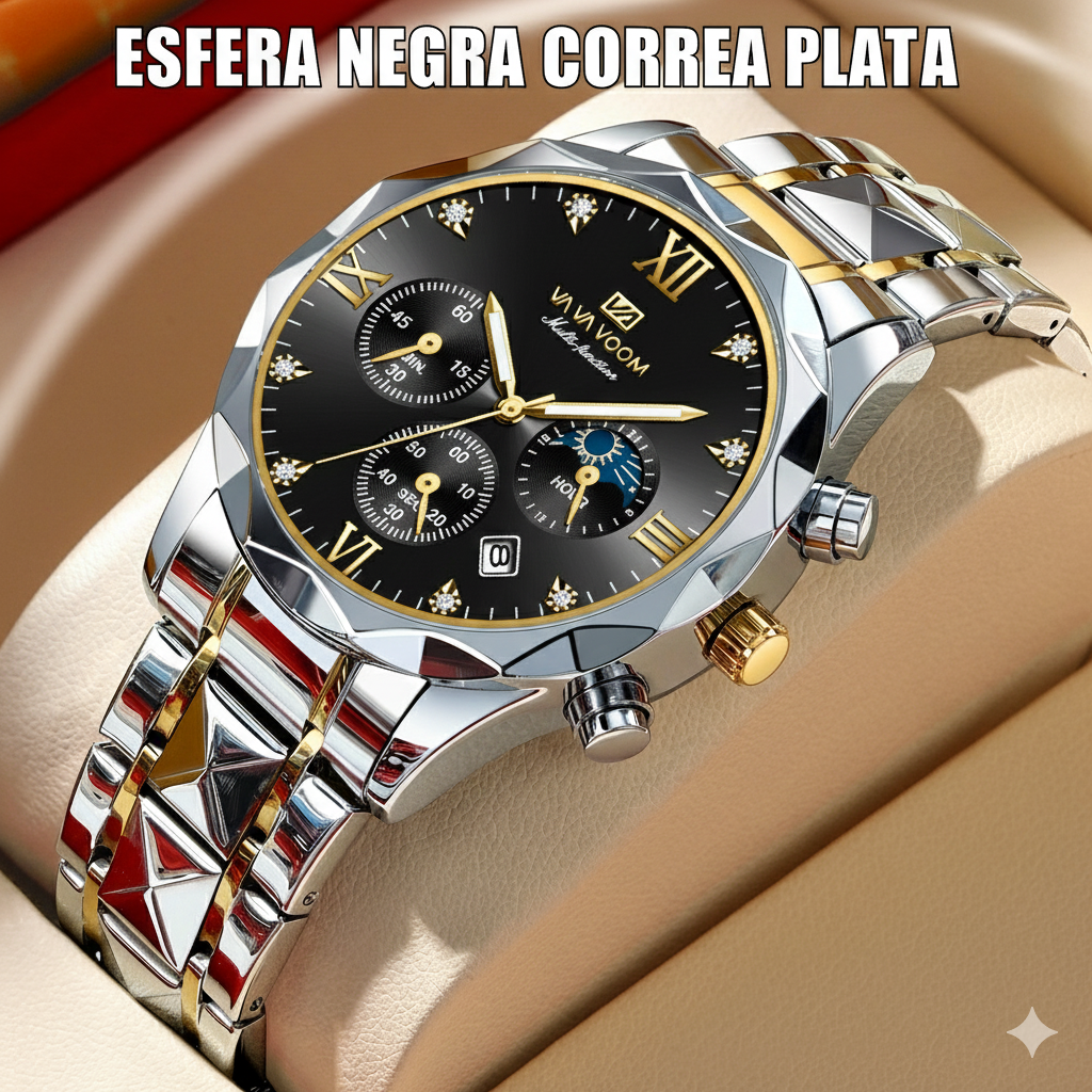 Reloj de Pulsera para Hombre Cronógrafo Luminoso Resistente al Agua Acero Inoxidable