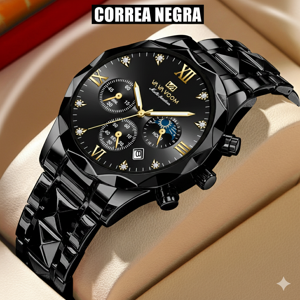 Reloj de Pulsera para Hombre Cronógrafo Luminoso Resistente al Agua Acero Inoxidable