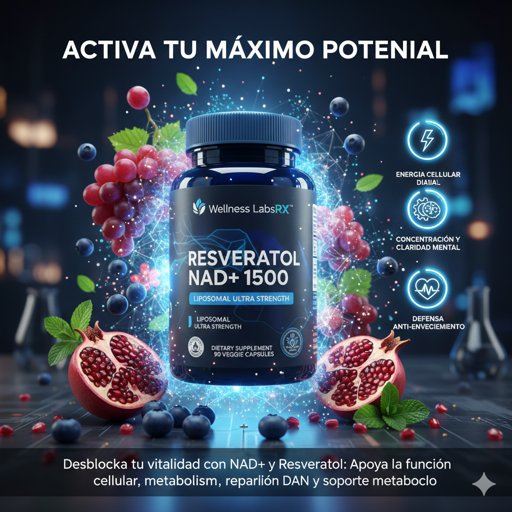 NAD+ Liposomal con Resveratrol - Suplemento Antienvejecimiento Premium - Clicksy.com