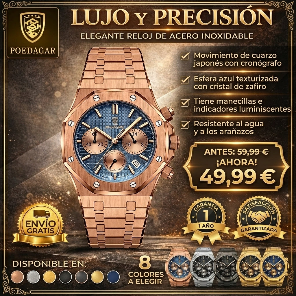 Reloj Suizo Hombre Multifuncional - Cuarzo Luminoso Resistente al Agua Serie Serenata - Clicksy.com