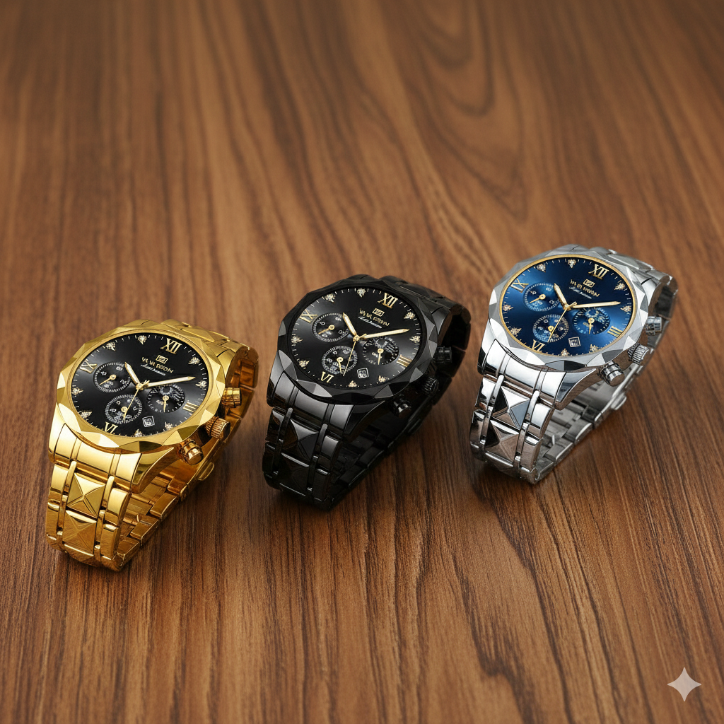 Reloj de Pulsera para Hombre Cronógrafo Luminoso Resistente al Agua Acero Inoxidable