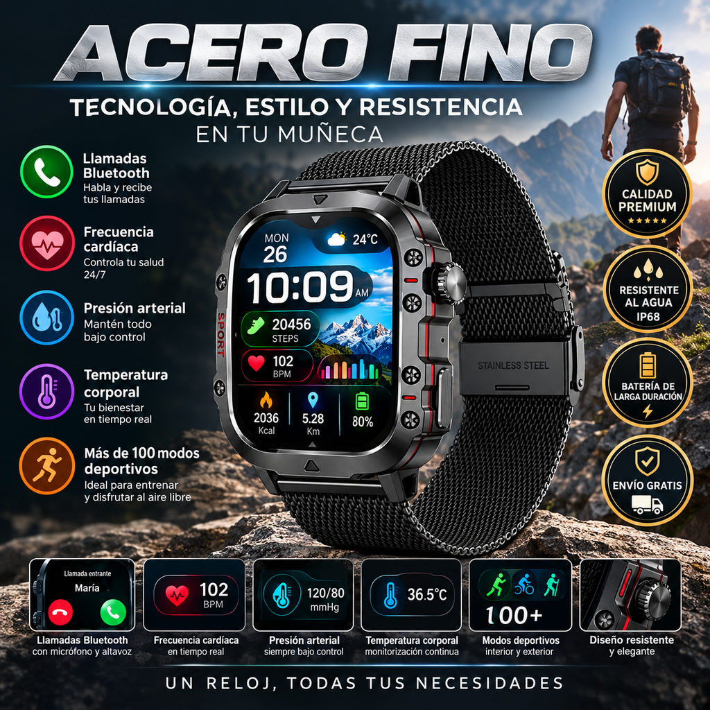 Reloj inteligente con llamadas Bluetooth y monitor de frecuencia cardíaca - Clicksy.com