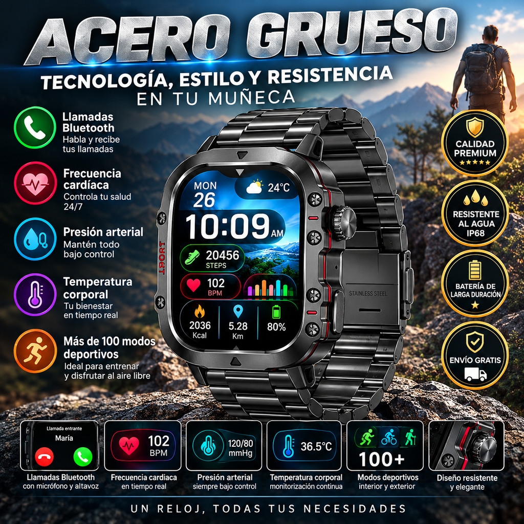 Reloj inteligente con llamadas Bluetooth y monitor de frecuencia cardíaca - Clicksy.com