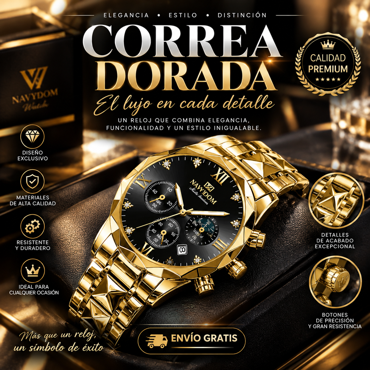 Reloj de Pulsera para Hombre Cronógrafo Luminoso Resistente al Agua Acero Inoxidable - Clicksy.com